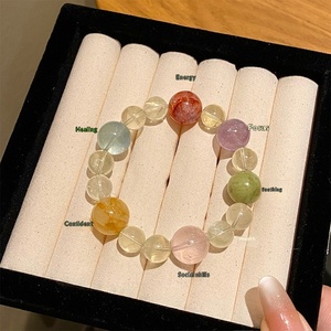 Pulsera de Cuentas de Cristal Multicolor Arcoíris Natural, Unisex, Atrae la Fortuna, Cuarzo Rosa, Amatista, Regalo de Cumpleaños, Regalo Empresarial, Dorado - Product Image 4