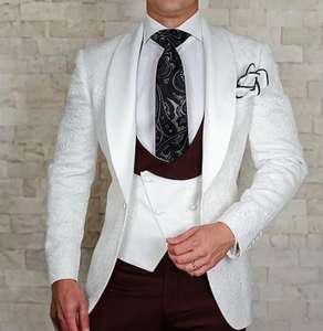 Traje Jacquard de <span class=keywords><strong>3</strong></span> Piezas con Estampado Floral Blanco para Hombre, Traje de Novio para Boda, Chaqueta, Pantalones y Chaleco, Traje Formal Hecho a Medida, Traje de Fiesta, Blazer para Graduación - Product Image 3