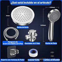Kit de douche en acier inoxydable de 6 pouces + douchette à main 3 modes de pulvérisation |   Pommes de douche portables combinées, support réglable en hauteur/angle