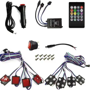 8Pcs RGB ATV LED Lights 32LED Remote Control Cargo Pickup Truck Bed Lights Kit for Off Road Foot Wells Side Marker Rail Light