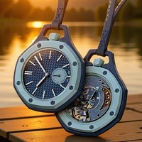 Horloge murale octogonale à quartz lumineuse co-marquée la plus vendue, modèle Royal Century, cadran 46 mm, résistante à l'eau 3 ATM, bracelet en cuir