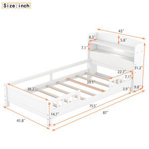 White Solid Wood <b>Kids</b> Bed With <b>Storage</b> Shelf For Children Bedroom Furniture - Product Image 2