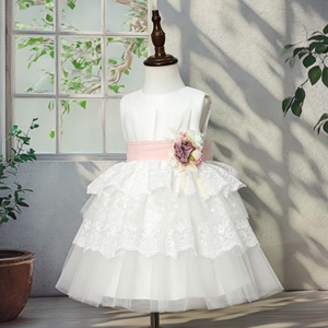 Nuovo Design Abiti da Damigella <span class=keywords><strong>Bianchi</strong></span> Senza Maniche per Bambine con Decorazioni in Pizzo e Applicazioni Floreali - Product Image 4