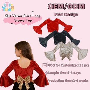 เสื้อครอปท็อปกำมะหยี่บดเนื้อนุ่มแบบสั่งทำ OEM คุณภาพสูงสำหรับสาวๆ แขนยาวทรงระฆัง คอสูงต่ำ ดีไซน์เปิดหลัง แต่งโบว์ - Product Image 1