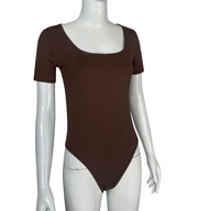 Sexy col carré manches courtes solide maigre body basique sous-vêtements décontracté T-Shirt haut femmes vêtements combinaison Simple nouvel été