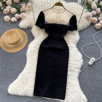 Robes d'été élégantes pour femmes 2026, coupe trapèze, longueur genou, col rond, manches courtes en dentelle, polyester/coton, infroissable, respirante