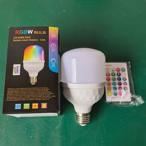 Ampoule LED de type T RGB colorée 18W, culot E27, boîtier en plastique, température de couleur changeante progressivement, télécommande, emballage en boîte couleur - Product Image 1