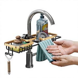 Estante de Almacenamiento para Cocina, Soporte para Jabón de <span class=keywords><strong>Baño</strong></span>, Estante para Grifo, Aluminio <span class=keywords><strong>sin</strong></span> Perforaciones, Cesta Colgante para Esponjas y Paños - Product Image 1