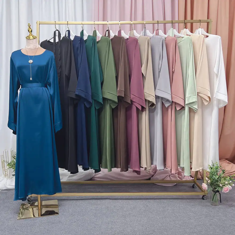 Women New Design Wholesale Fashion Dress Plain Abaya Muslim Woman Dress Adults Islamic Stain Polyester Clothing