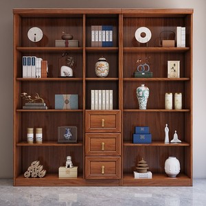 Chinese Style Walnut <b>Solid</b> <b>Wood</b> <b>Bookcase</b> With Glass Doors Storage Cabinet For Home Office Library - Product Image 4