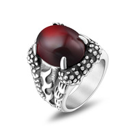 Bague pour homme en acier titane, version coréenne, avec pierre précieuse noire et rouge en forme de griffe de dragon, personnalité unique, imposante, accessoires de mode