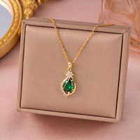 Ensemble de colliers en cuivre et zircone pour femmes, pendentif en cristal vert émeraude, or et argent, cadeau d'anniversaire