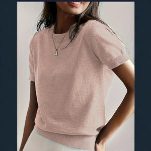 Cross-Border Hot-Selling 25 Summer-Autumn New Round-Neck <b>Short</b>-<b>Sleeved</b> Standard <b>Knit</b> Korean Cloak Loose Casual <b>Top</b> Women's - Product Image 3