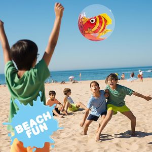 Pelota de playa inflable de PVC de <span class=keywords><strong>8</strong></span> pulgadas, colores rojo, rosa y azul para niños, bolas transparentes con peces de colores en el interior para decoraciones de fiesta - Product Image 3