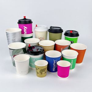 8/12/16/20/22oz All Black Inside PE Coated Compostable Custom logo Stamping Coffee Drinking Paper <b>Cups</b> - Product Image 3