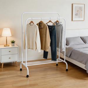 Appendiabiti da terra portatile, semplice, a doppio palo, in metallo, espositore per abiti, grande capacità, appendiabiti a montagna - Product Image 1