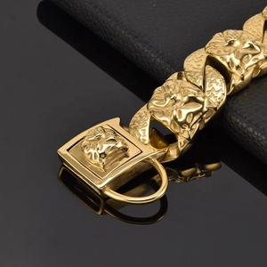 Cadena de cuello de acero inoxidable de oro de 18 quilates genial al por mayor para perros grandes Pit Bull diseño de perro Bully de lujo patrón sólido remache Breakaway - Product Image 4