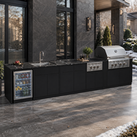Set Dapur BBQ Outdoor dengan Grill, Kulkas, dan Wastafel Terintegrasi Anti Karat dari Baja Tahan Karat 304 Gaya Shaker
