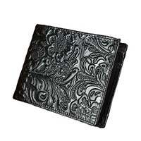 Portefeuille court en cuir de vache véritable noir à fleurs gaufrées pour hommes Porte-monnaie de luxe pour hommes Portefeuilles intelligents pour hommes