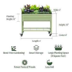 Bacs <span class=keywords><strong>de</strong></span> <span class=keywords><strong>jardin</strong></span> modernes <span class=keywords><strong>gris</strong></span> à grande capacité pour légumes, fleurs et herbes, avec pieds et étagère <span class=keywords><strong>de</strong></span> rangement - Product Image 2
