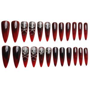 Uñas Postizas de Halloween, Color Rojo Oscuro, Diseño de Calavera de Perro, Ultrafinas, Puntiagudas, Estilo Spice Girls, Color Blanco - Product Image 5