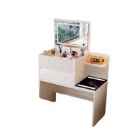 Coiffeuse LED en chêne massif de style nordique, 4 tiroirs, ensemble de coiffure moderne blanc, éclairage intégré, rangement pour chambre à coucher, organisation du maquillage, hôtel