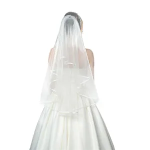Groothandel Eenvoudige Tule Twee Lagen Bruiloft Sluiers Wit Ivoor Bruidssluier Voor Bruid Voor Huwelijk Bruiloft Accessoires