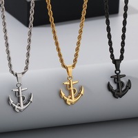Collier pendentif ancre en acier inoxydable, bijoux tendance pour hommes, croix vintage en acier inoxydable