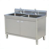 Évier de cuisine commercial en acier inoxydable avec armoire de rangement intégrée et crédence pour restaurant et hôtel