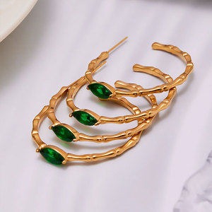 Boucles d'oreilles pour femme en acier inoxydable 316L plaqué or 14k 18k PVD, couleur or personnalisée, style bambou, tendance - Product Image 2