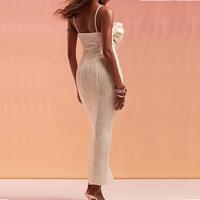 GX24291 Robe Longue de Soirée Creuse Unique 3D Fleur Élégante Sexy pour Femme, Bretelles Fines, sans Manches, Mode Été