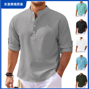 Men's Long Sleeve <b>Waffle</b> Polo <b>Shirt</b> Solid Color Button Front Casual Cotton Bamboo Fiber Regular Fit Spring Autumn Wear - Product Image 5