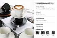 Mug à café en céramique mat minimaliste, 260 ml, résistant au lave-vaisselle et au micro-ondes, noir et blanc, style nordique moderne, pour la maison (vente en gros)