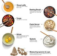 Ensemble de 36 ustensiles de cuisine en silicone antiadhésif avec manche en bois, résistants à la chaleur, cuillère, spatule, louche avec support