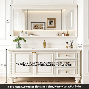 <span class=keywords><strong>Mobile</strong></span> Bagno Americano Retrò di Lusso con Lavabo in Ceramica, <span class=keywords><strong>Specchio</strong></span> Intelligente e Armadietto in Legno Massello da Parete - Product Image 6