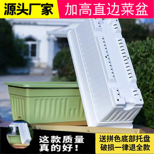 <b>Rectangular</b> Plastic Nursery <b>Pot</b> With Drainage Holes For Balcony Vegetable <b>Planting</b> Green And White Color Combination Desktop - Product Image 2
