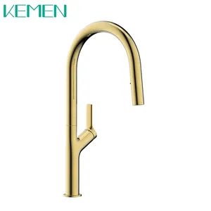 Brushed Gold Kitchen Faucet 304 Stainless Steel Single Handle Mixer Tap With Pull Down Concealed Spray Kitchen Faucets