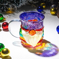 Tasse à café en verre 3D artistique avec poignée, motif Père Noël peint à la main, idéale pour la vente en gros et comme cadeau