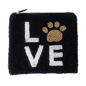 Pochette perlée noire avec empreinte de patte, cadeau pour maman de chien, porte-monnaie mini à fermeture éclair pour amoureux des animaux, accessoires de boutique en gros - Product Image 1