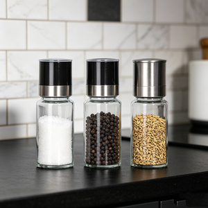 Vente en gros de salières à épices en bambou de 80 ml avec moulin à sel rose et poivre, bouteilles en plastique à usage manuel, moulins à sel marin - Product Image 2