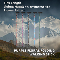 Bâton de marche pliable en aluminium à motif floral violet pour femmes, avec poignée réglable et design pliable