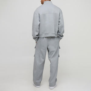 กางเกงคาร์โก้ซิปหน้าผ่าครึ่งตัวสำหรับผู้ชายขายส่ง KIingSen พร้อมเสื้อฮู้ดผ้าฟลีซหนานุ่มระบายอากาศได้ดี 480 กรัม สไตล์สตรีทแวร์แบบต่อผ้า - Product Image 5