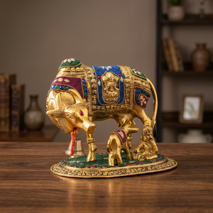 Statue artistique en aluminium de vache et de veau avec texture de pierre rustique pour la décoration de salon et la décoration intérieure traditionnelle - Product Image 6