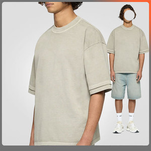 Maglietta da uomo oversize 300 Gsm in cotone pesante T-Shirt a costine bianche da uomo - Product Image 1