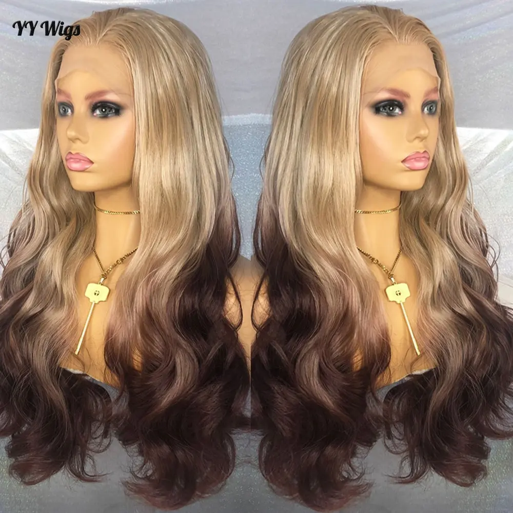 Long Body Wavy Ombre Wigs Futura Hair 13x4inch Heat Resistant Synthetic Lace Front Wigs For Black Women