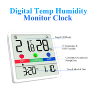Thermomètre hygromètre numérique d'intérieur avec affichage de l'heure et de la date, indicateur de confort, mini moniteur de température et d'humidité domestique