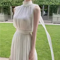 Ootn vestido longo sem mangas com gola alta, sexy, moda feminina, de primavera e verão, novo estilo elegante, suave, de 2022