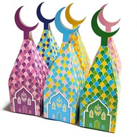 Ramadan Eid Mubarak Coffrets Cadeaux En Papier Mosquée Lune Lanterne Goodie Bonbons Traiter Boîte Pour Eid Al Paquets