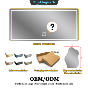 กระจกห้องน้ำ LED ขนาดสั่งทำพิเศษ กรอบอะลูมิเนียมอัลลอยด์สีทอง พร้อมระบบไล่ฝ้า กระจกห้องน้ำอัจฉริยะพร้อมไฟ LED สำหรับโรงแรม - Product Image 2