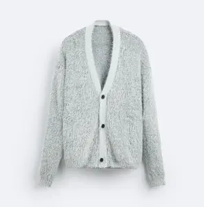 Customized Fashion Furry Knit Cardigan Long Sleeve Warm Men's Knit Sweater